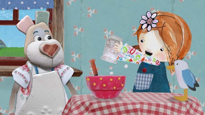 Lily mischt gerne Marshmallows in den Teig. Nonna gefällt das gar nicht. – Bild: KiKA/​Sixteen South