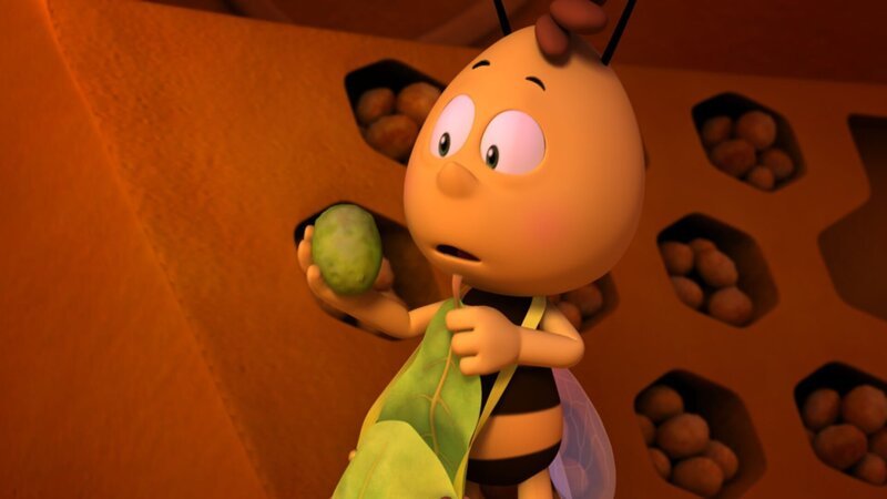 Willi wundert sich über die giftgrüne Farbe des Pollen. – Bild: ZDF und Studio 100 Animation