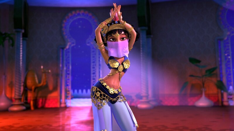 Dank Morganas bezaubernden Tanzkünsten scheint der Plan unserer Helden aufzugehen. – Bild: rbb/​Hahn Film AG/​Chocolate Liberation Front Pty Ltd/​Toonz Entertainment Pte Ltd