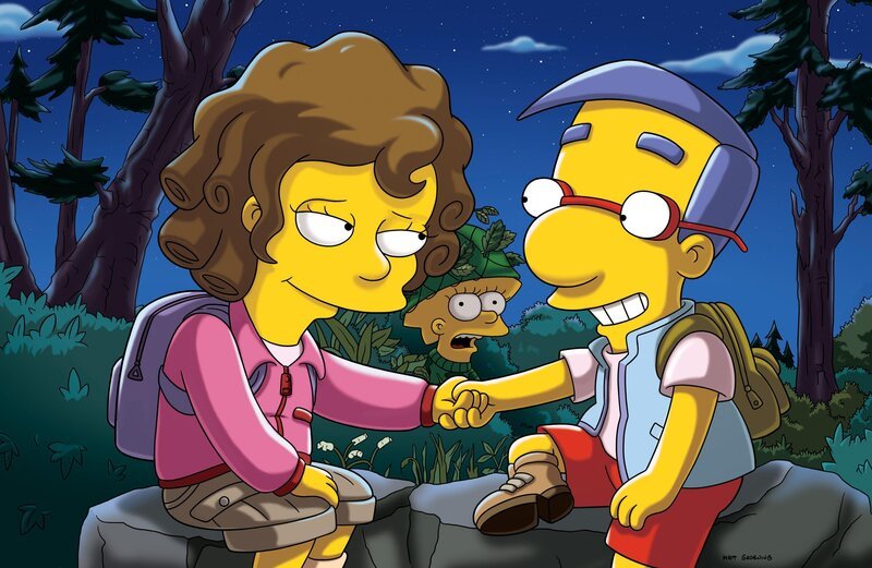 Milhouse (r.) wird erneut von Lisa (M.) abgelehnt und freundet sich stattdessen mit der Fünftklässlerin Taffy (l.) an. Lisa wird eifersüchtig und spioniert die beiden nach … – Bild: Twentieth Century Fox Film Corporation