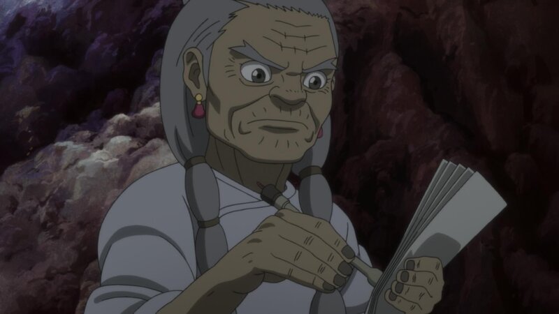 Torogai (re.) erfährt von der Schöpfungsgeschichte des Wasserdämons. – Bild: LEONINE Studios