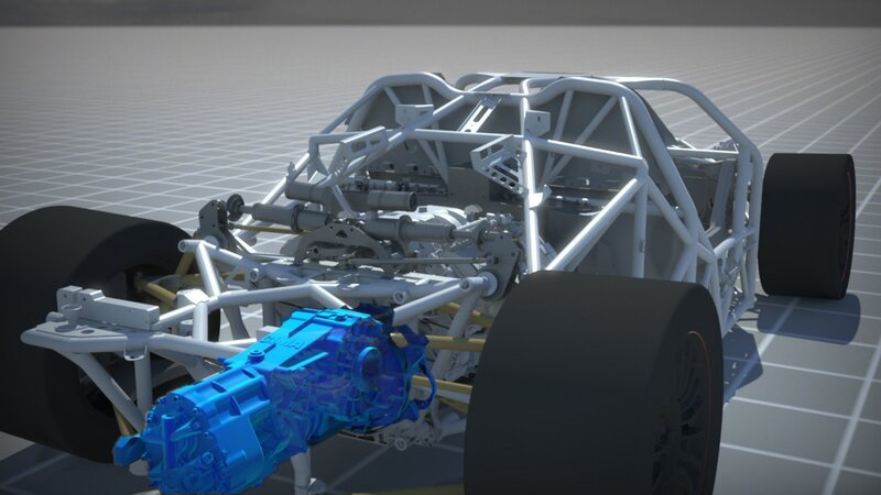Graphic showing the centralized mass of the transmission, engine fuel tank and driver being in the centre of the vehicle. – Bild: National Geographic Channels/​Darlow Smithson Productions