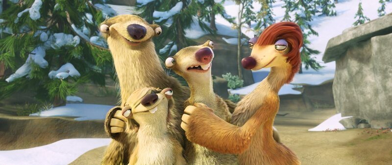 (v.l.n.r.) Milton, Marshall, Sid und Eunice ahnen noch nicht, dass sie gleich gewaltsam auseinandergerissen werden. – Bild: CH Media/​ICE AGE CONTINENTAL DRIFT TM & Twentieth Century Fox Film Corporation. All rights reserved./​Blue Sky Studios