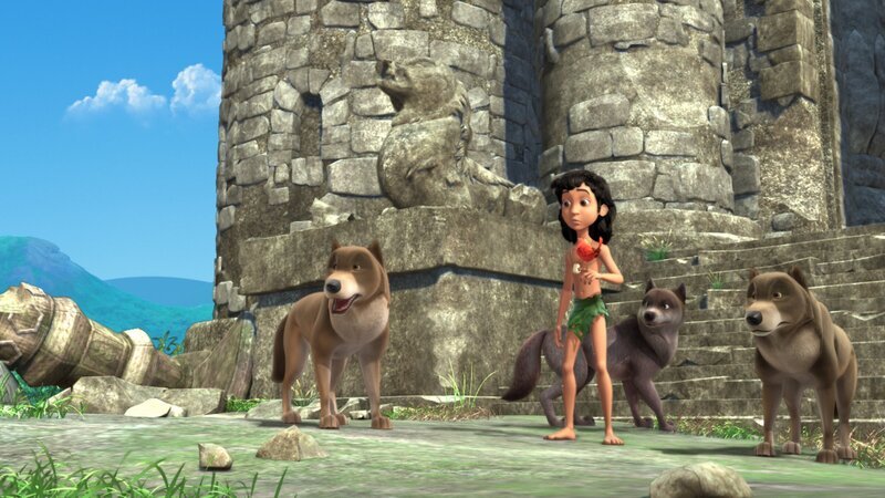 Bala, Mogli mit dem kleinen Vogel Darsi, Lali und Daruka (v.l.) wollen in den Tempel der Wölfe gehen. – Bild: ZDF und DQ Entertainment