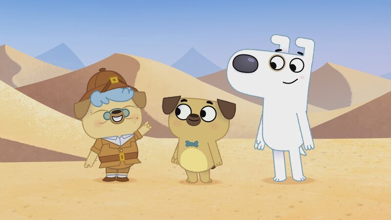 Oma Puck, Dog und Puck verabschieden sich voneinander. – Bild: KiKA/​Dog Loves Productions Limited 2020