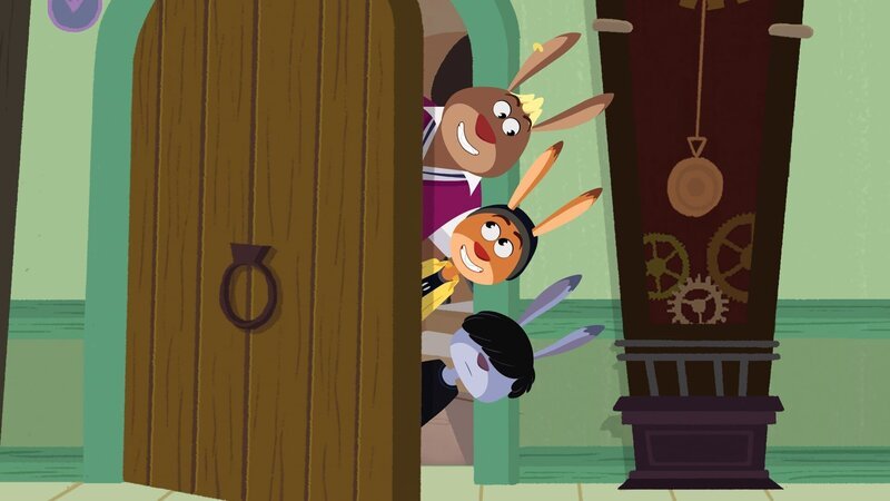 Ist da wer? Chester, Max und Kela stellen sich in der Rabbit Academy vor. – Bild: SWR/​Akkord Film/​SWR/​KiKA/​NDR/​HR/​SERU Animarion/​2 Minutes SAS/​FormArt Dakor Bt.