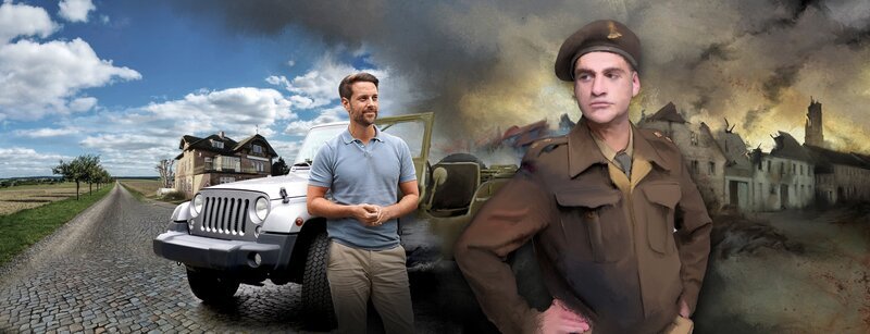 Die Dokumentation zeigt die abenteuerliche Reise des Soldaten Frederick „Freddie“ Gray; nach der deutschen Kapitulation führt ihn seine Reise im Mai 1945 von den Niederlanden mehr als 900 Kilometer nach Osten auf der Suche nach seinen Eltern im Lager Theresienstadt. „Terra X History“-Host Mirko Drotschmann tut es ihm 80 Jahre später gleich. – Bild: Paul’s Boutigque /​ ZDF