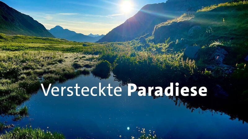 Key Visual/​Cover Sendereihenbild mit Typo zu „Versteckte Paradiese“. Versteckte Paradiese entdecken die Schönheit weitgehend unbekannter Naturgebiete in Bayern und seinen Grenzregionen: Geheimtipps für Naturliebhaber. Flora und Fauna, Geotope und Sehenswürdigkeiten werden dargestellt, vor allem aber lernen wir die Menschen kennen, die hier mit der Natur verbunden sind und sich für ihren Schutz engagieren. Im Bild: Der Formarin-See in den österreichischen Alpen ist eine Quelle des Lechs. – Bild: BR/​Jens-Uwe Heins/​Montage: BR /​ ZDF und BR/​Jens-Uwe Heins/​Montage: BR