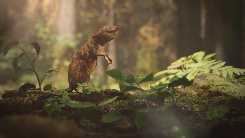Die Multituberculata – eine Gruppe nagetierähnlicher Säugetiere – überleben dank ihrer geringen Körpergröße den katastrophalen Asteroideneinschlag am Ende der Kreidezeit. – Bild: ZDF Digital /​ ZDF