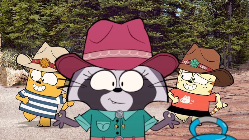 Ollie und Moon mit Waschbär – Bild: BR/​2017 Cottonwood Media