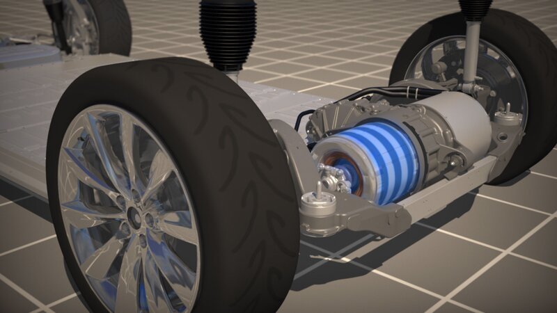 Graphic depicting regenerative brakes – as you ease off the accelerator the car brakes itself. The system magnetically resists the motors rotation – slowing the car and harvesting current. – Bild: National Geographic Channel