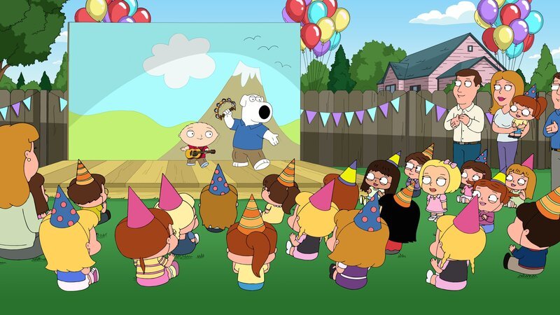 Mit ihren Liedern über das wahre Leben als Kind, treten Stewie und Brian auf Kindergeburtstagen auf. Doch dann taucht Stewies Verflossene Olivia auf … – Bild: Fox