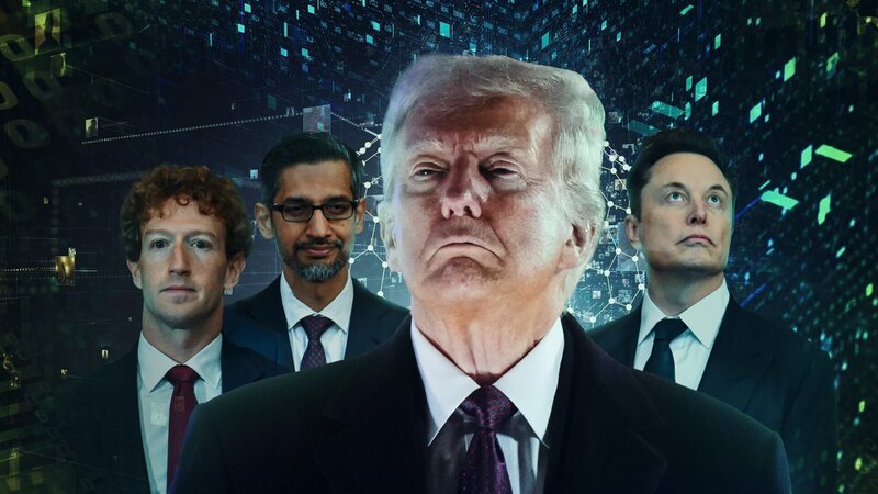 Die Chefs der größten US-Techkonzerne waren bei der Amtseinführung von Donald Trump und setzen auf die Unterstützung der Administration, Regulierungen etwa in der EU zu verhindern. – Bild: iStock blackdovfx /​ iStock Oleh Kuzminskyi /​ Sphinx