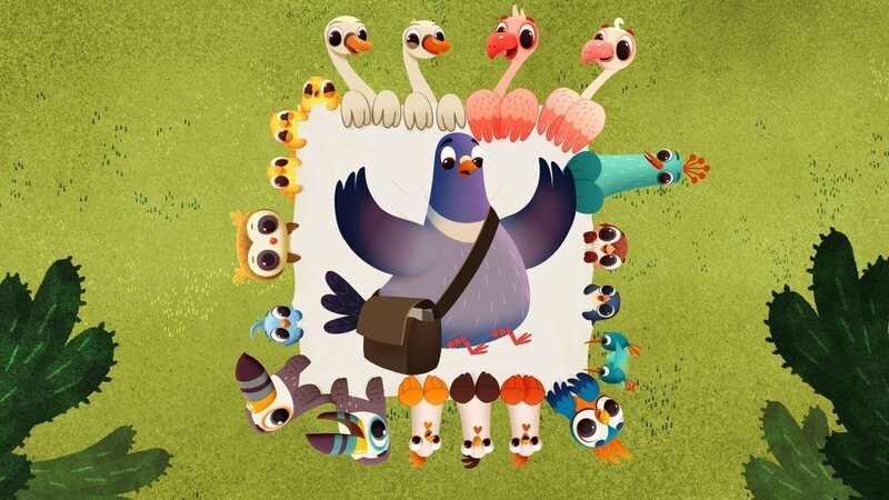 Alle Vögel arbeiten zusammen, als sie Herrn Brieftaube mit einem Sprungtuch aus einer gefährlichen Situation befreien. – Bild: KiKA/​Sixteen South & Letko