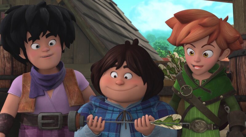 Ob Tuck (Mitte), Robin (rechts) und Little John (links) mit einem speziellen Pfeil die Geisterkutsche dingfest machen? – Bild: ZDF/​Method Animation/​DQ Entertainment