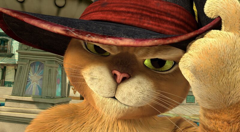 Der gestiefelte Kater ist ein wahrer Held. Geschichten über ihn helfen den Waisenkindern, den Riesen Taranis abzulenken. – Bild: ORF/​Universal