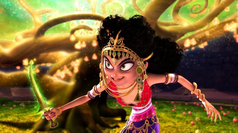 Dunyazad versperrt Karim im letzten Moment den Weg zum Baum des Lebens. – Bild: rbb/​Hahn Film AG /​ Chocolate Liberation Front /​ Toonz Entertainment /​ 1001 Nights Productions Pty Ltd