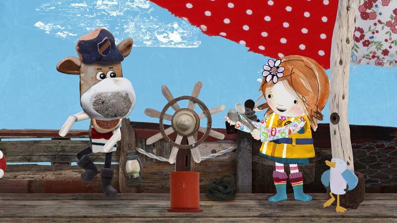 Beim gemeinsamen Musikspielen mit Lily erinnert sich Salty an alte Zeiten, als er der beste Tänzer der Insel war. – Bild: KiKA/​Sixteen South