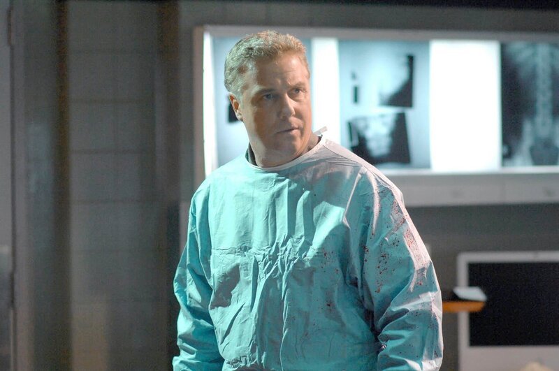 Gil Grissom (William Petersen) versucht die Ratte in der Pathologie zu fangen. Dabei stellt sich heraus, dass Doc Robbins panische Angst vor Ratten hat. – Bild: PLURIMEDIA (CBS Broadcasting Inc.)