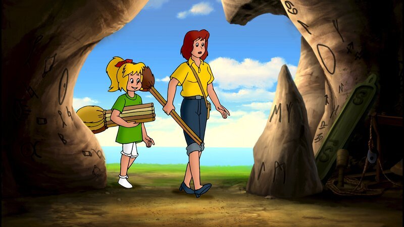 Bibi (l.) und Barbara Blocksberg (r.) haben die Hexenbesen, die Malicia weggehext hat, eingesammelt. – Bild: ZDF und A. Film A/​S und KIDDINX Studios GmbH