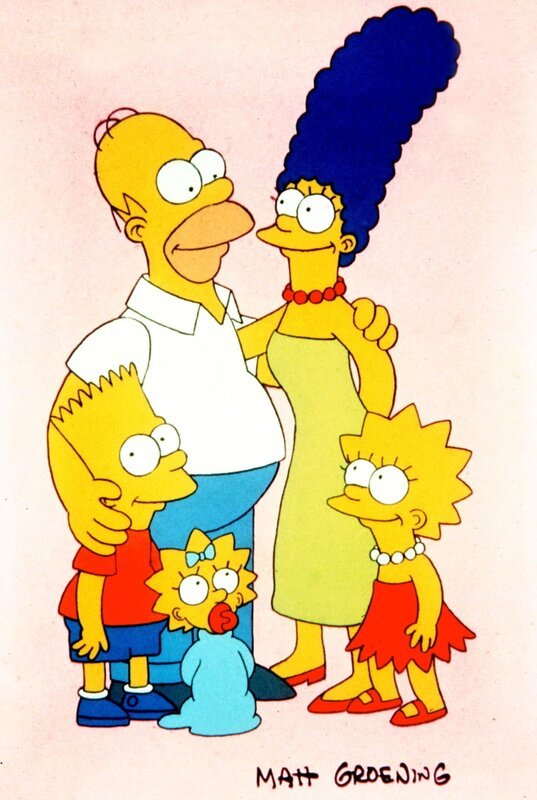 (1. Staffel) – Trotz mancher Auseinandersetzung halten die Simpsons immer fest zusammen: (v.l.n.r.) Bart, Homer, Maggie, Marge und Lisa. – Bild: Twentieth Century Fox Film Corporation