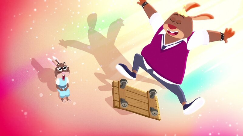 Hansi ist überwältigt von Chesters Skateboardkünsten. – Bild: SWR/​Akkord Film/​SWR/​KiKA/​NDR/​HR/​SERU Animarion/​2 Minutes SAS/​FormArt Dakor Bt.
