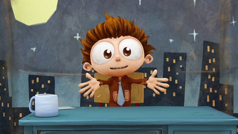 Angelo übt ein guter Moderator zu sein, damit er in die Nachrichten-AG aufgenommen wird und Unterricht verpasst. – Bild: (C) Cake Entertainment