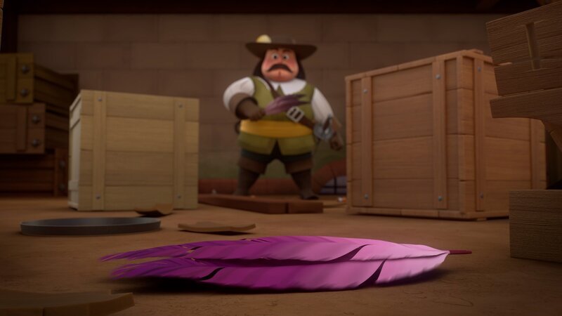 Mit Hilfe eines legendären Federbuschs, der den Träger unbesiegbar macht, will König Adhemar Frankreich einnehmen. – Bild: Method Animation /​ Palomar /​ ZDF /​ ZDF Studios