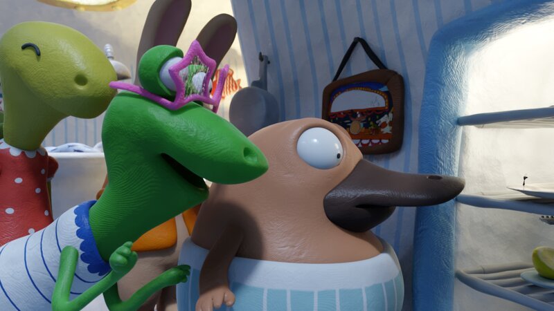 Marilu, Undine und Nö-Nö entdecken was im Kühlschrank. – Bild: hr/​Miam/​Autour de minuit