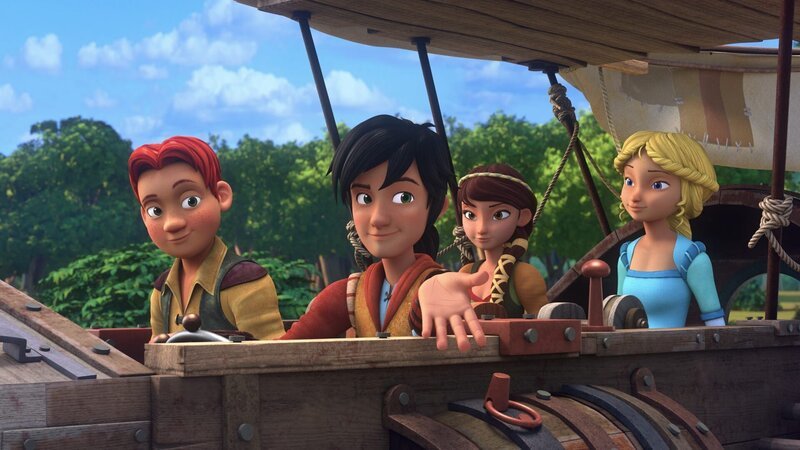 Leo, Lollo, Lisa und Bianca sind mit der Raupe auf dem Weg nach Venedig. – Bild: HR/​Grupo Alcuni