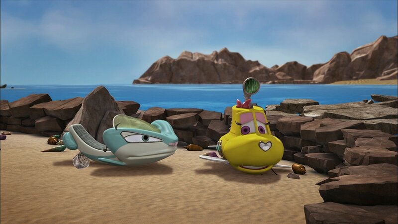 Bess und Scout haben den Computer von Dr. Kate gefunden, doch nun sitzen sie auf dem Trockenen. – Bild: KiKA