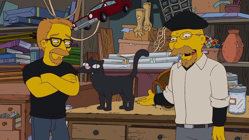 Bart und Milhouse beschließen, zu „Wissensjägern“, nach dem Vorbild der Serie „MythCrackers“ mit Adam Savage (l.) und Jamie Hyneman (r.), zu werden – mit verheerenden Folgen … – Bild: TM Twentieth Century Fox Film Corporation