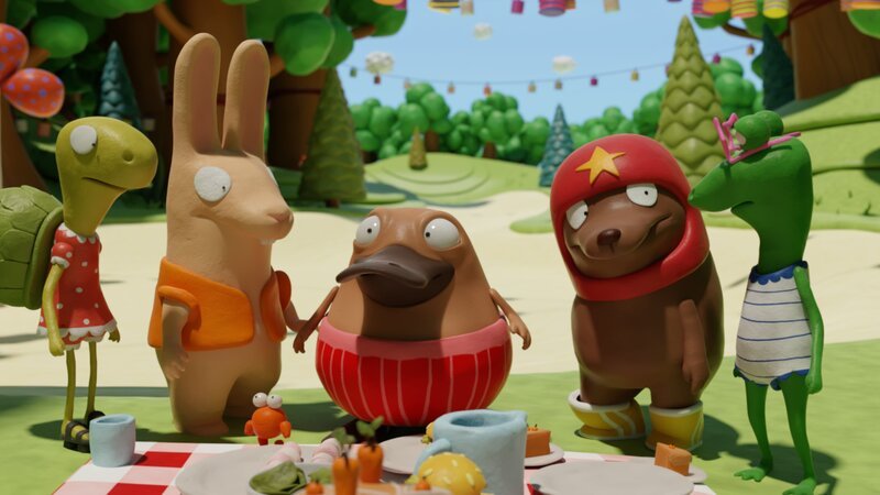 Beim Picknick: (v.l.n.r.) Marilu, Bio, Nö-Nö, Tüftel und Undine. – Bild: hr/​Miam/​Autour de minuit