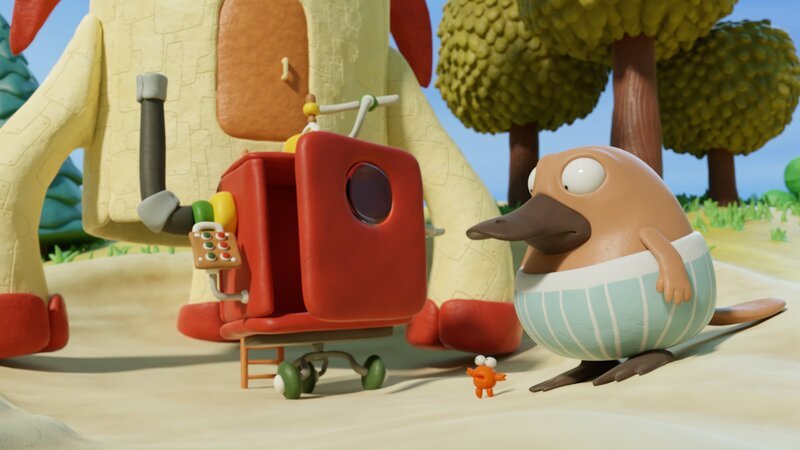 Nö-Nö und Karli Krebs glauben, dass sie Tüftels Erfindung kaputt gemacht haben. – Bild: hr/​Miam/​Autour de minuit