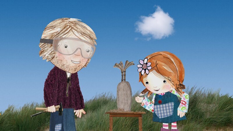 Was ist das denn für eine komische Vase, die Papa da bastelt? – Bild: KiKA/​Sixteen South