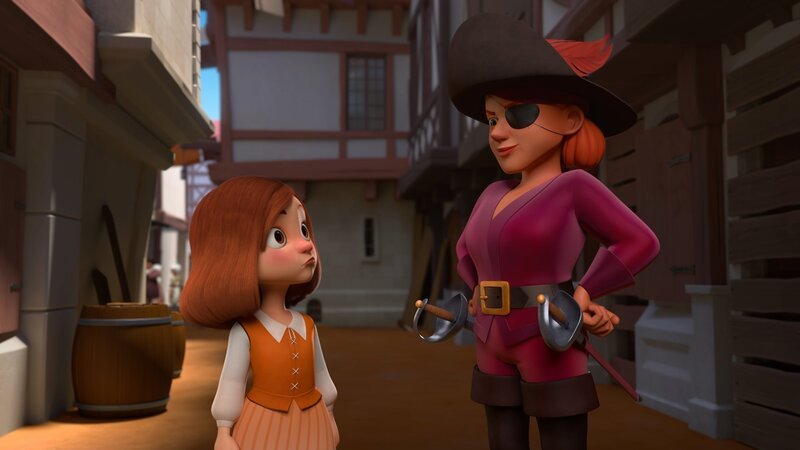 Zum Schein heuert Charlotte (links) bei der Piratin Lily Rouge (rechts) an. – Bild: Method Animation – Palomar /​ ZDF /​ ZDF Studios