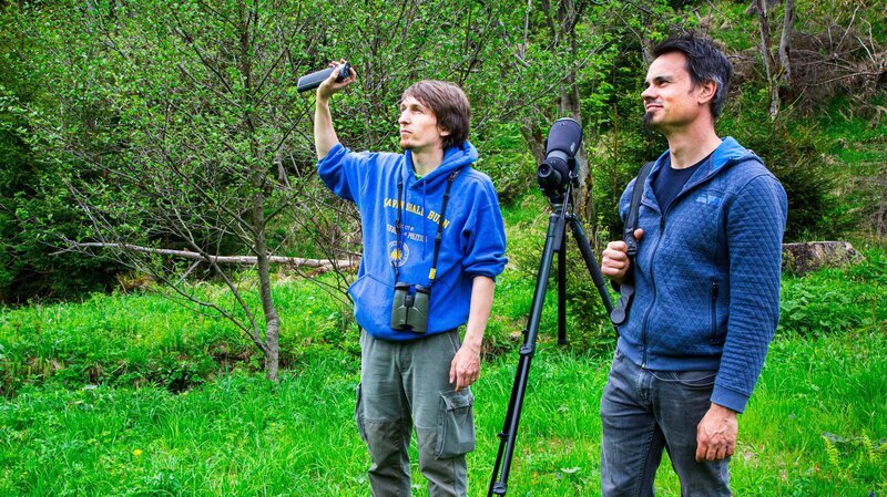 Stefan Sigel und Rico Spangenberg auf der Suche nach dem Karmingimpel. – Bild: MDR/​Fabian Brümmer