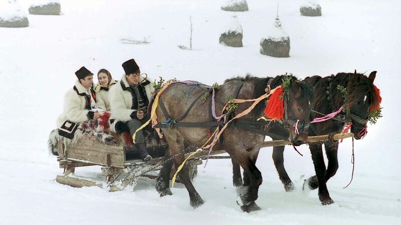 Vasile und Delia im Hochzeitschlitten. – Bild: 3sat