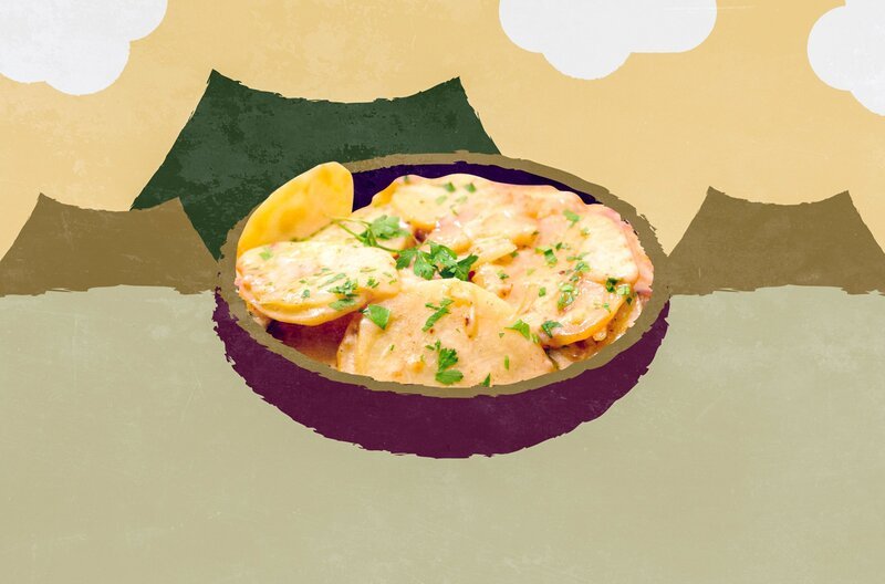 Synonym für Geselligkeit: Die Truffade aus der französischen Bergregion Auvergne besteht aus reichlich Kartoffeln und noch mehr Bergkäse. – Bild: Elephant Doc