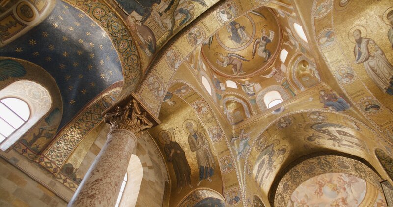 Die goldenen Mosaike der Kirche Santa Maria dell’Ammiraglio. – Bild: Harald Erschbaumer/​EPO-Film /​ ZDF