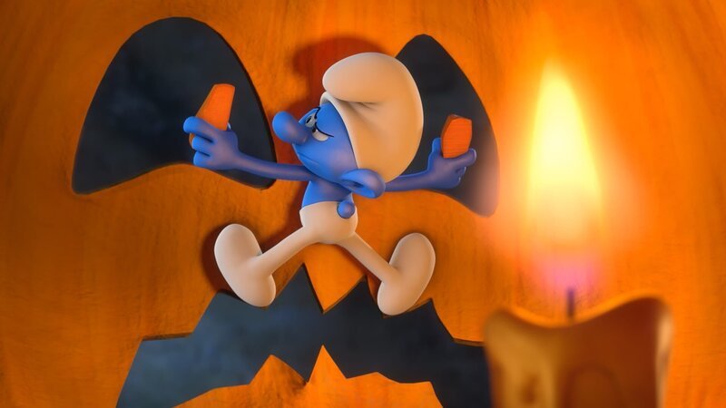 Durch einen magischen Kürbis glaubt Schlappi jeden erschrecken zu können, selbst einen Oger. – Bild: KiKA/​Peyo Productions, Dupuis Édition & Audiovisuell