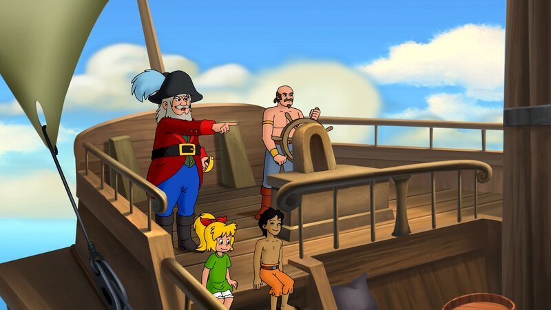 Bibi bietet den Piraten an, ihnen zu helfen, wenn sie sie im Gegenzug freilassen. – Bild: ZDF/​A. Film A/​S und KIDDINX Studios GmbH