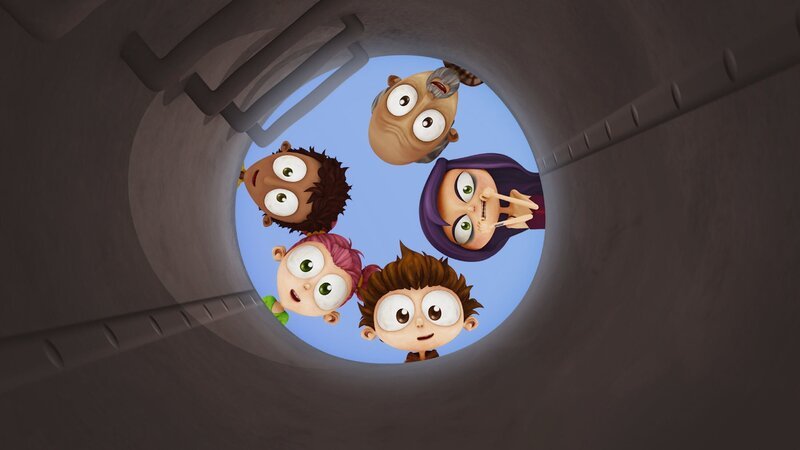 Angelo (M.) und seine Freunde haben den Tunnel entdeckt, der sie unerkannt zu Slobber führen kann. – Bild: Cake Entertainment
