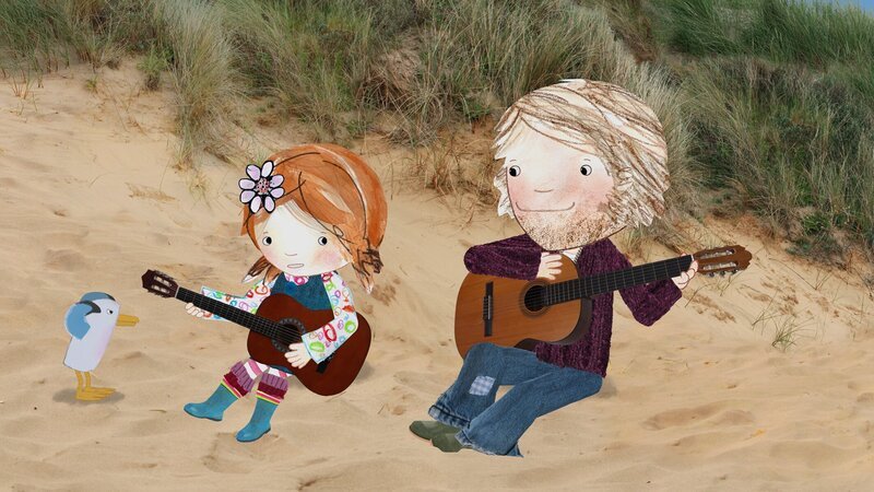 Lily und Papa üben Gitarre spielen. – Bild: KiKA/​Sixteen South
