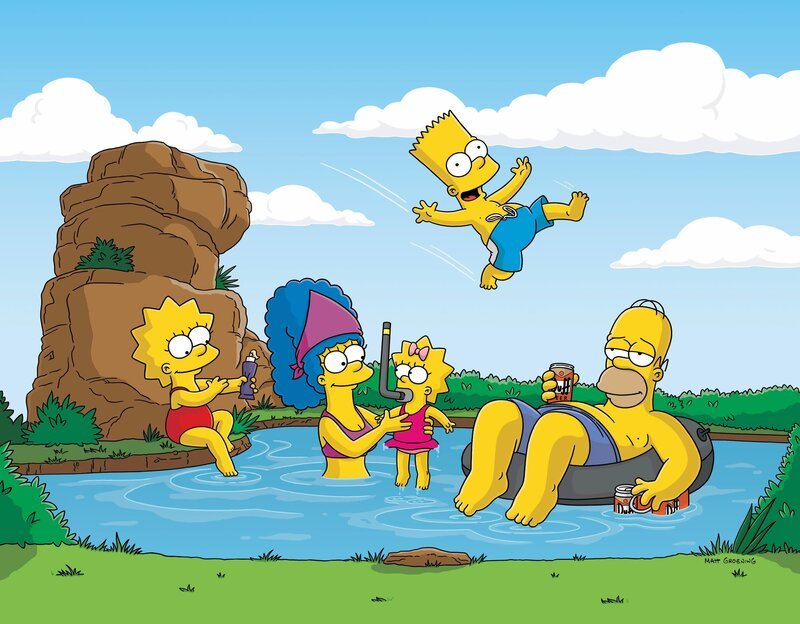 (17. Staffel) – Eine ganz besondere Familie: Lisa (l.), Homer (r.), Bart (2.v.r.), Marge (2.v.l.) und Maggie (M.). – Bild: ProSieben