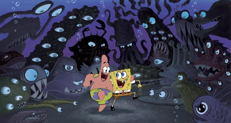 Selbst die gruseligsten Meeresbewohner können die gute Laune von Patrick (l.) und Spongebob (r.) nicht trüben … – Bild: Paramount Pictures and Viacom International Inc.