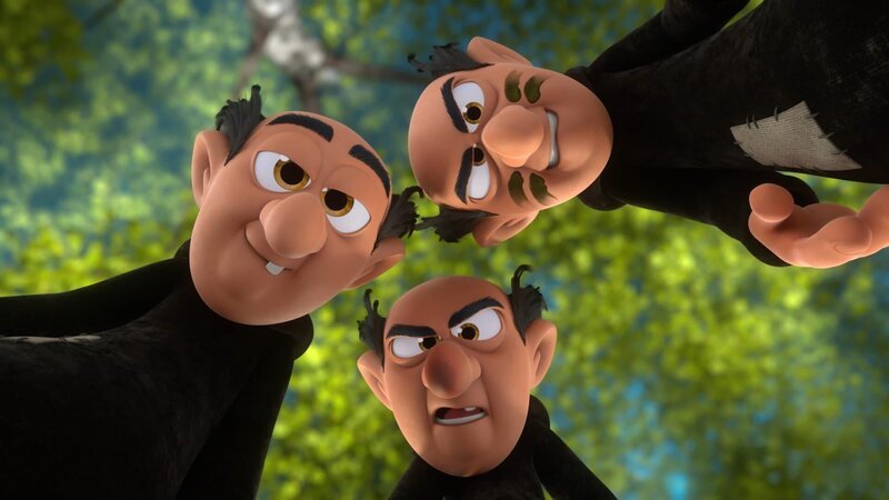Gargamel hat sich geklont und nun gibt es ihn dreimal. So hofft er, endlich die Schlümpfe überwältigen zu können. – Bild: KiKA/​Peyo Productions, Dupuis Édition & Audiovisuell