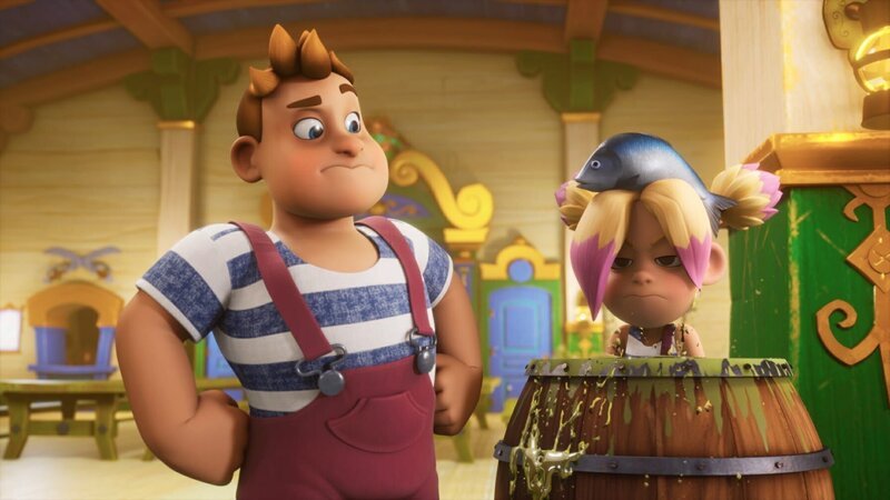 Um vor den Lehrern den Schein des Hypnotisierten zu wahren, musste Conan seine Kameradin Erika in ein Fass voller Heringe tunken. – Bild: ZDF/​Method Animation/​Mediawan kids & family