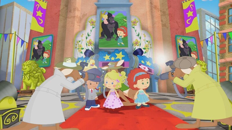 Zoé und ihre Freunde im Blitzlichtgewitter der Paparazzi. – Bild: KiKA/​Mike Young