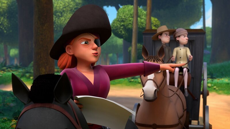 Die Piratin Lily Rouge (l.) merkt bald, dass es gar keinen Schatz gibt und besinnt sich auf etwas anderes. – Bild: Method Animation – Paloma /​ ZDF; Method Animation /​ Palomar – ZDF – ZDF Studios